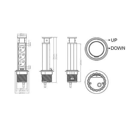 Aansluitbare stopcontactzuil voor tafelblad 3x 230 V