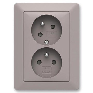 ABB 5513T-C02157 144 - Dubbele wandcontactdoos voor huishoudelijk gebruik met afdekraam ZONI 250V greige