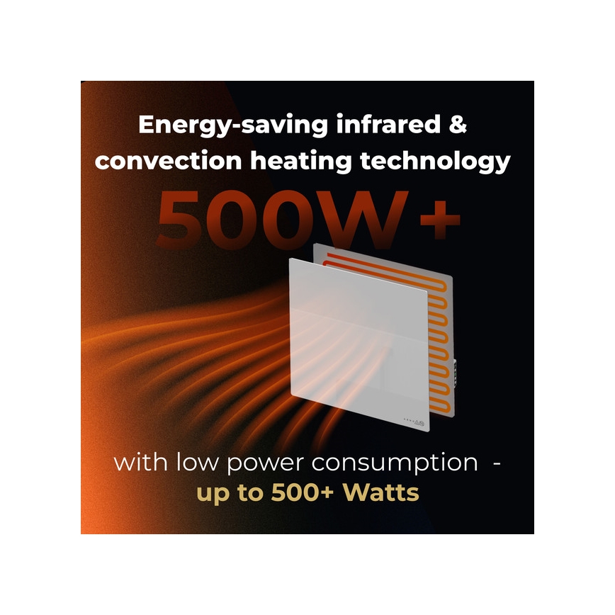 AENO - Slim elektrisch infraroodpaneel 500 W met timer en thermostaat, Wi‑Fi, wit