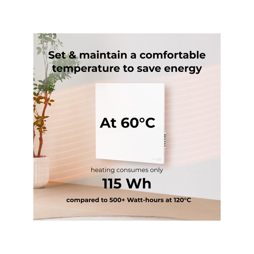 AENO - Slim elektrisch infraroodpaneel 500 W met timer en thermostaat, Wi‑Fi, wit