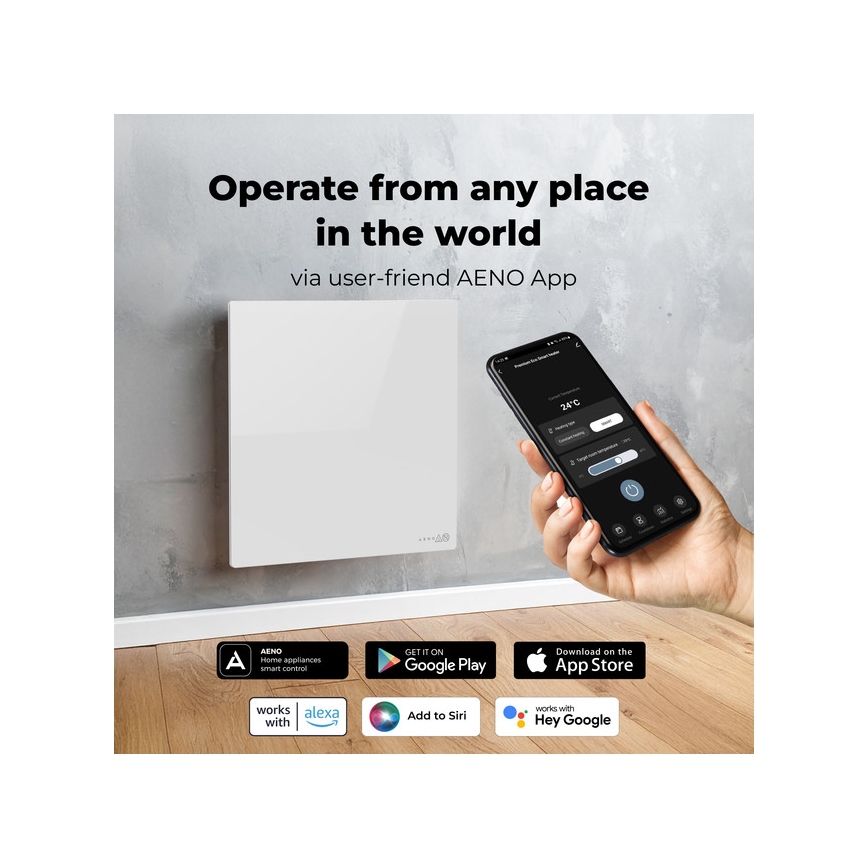 AENO - Slim elektrisch infraroodpaneel 500 W met timer en thermostaat, Wi‑Fi, wit