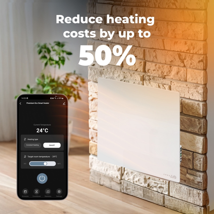 AENO - Slim elektrisch infraroodpaneel 500 W timer/thermostaat Wi‑Fi wit