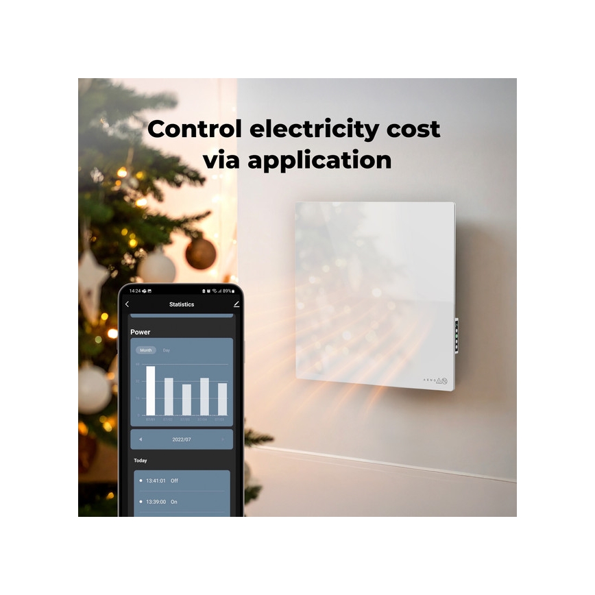 AENO - Slim elektrisch infraroodpaneel 500 W timer/thermostaat Wi‑Fi wit