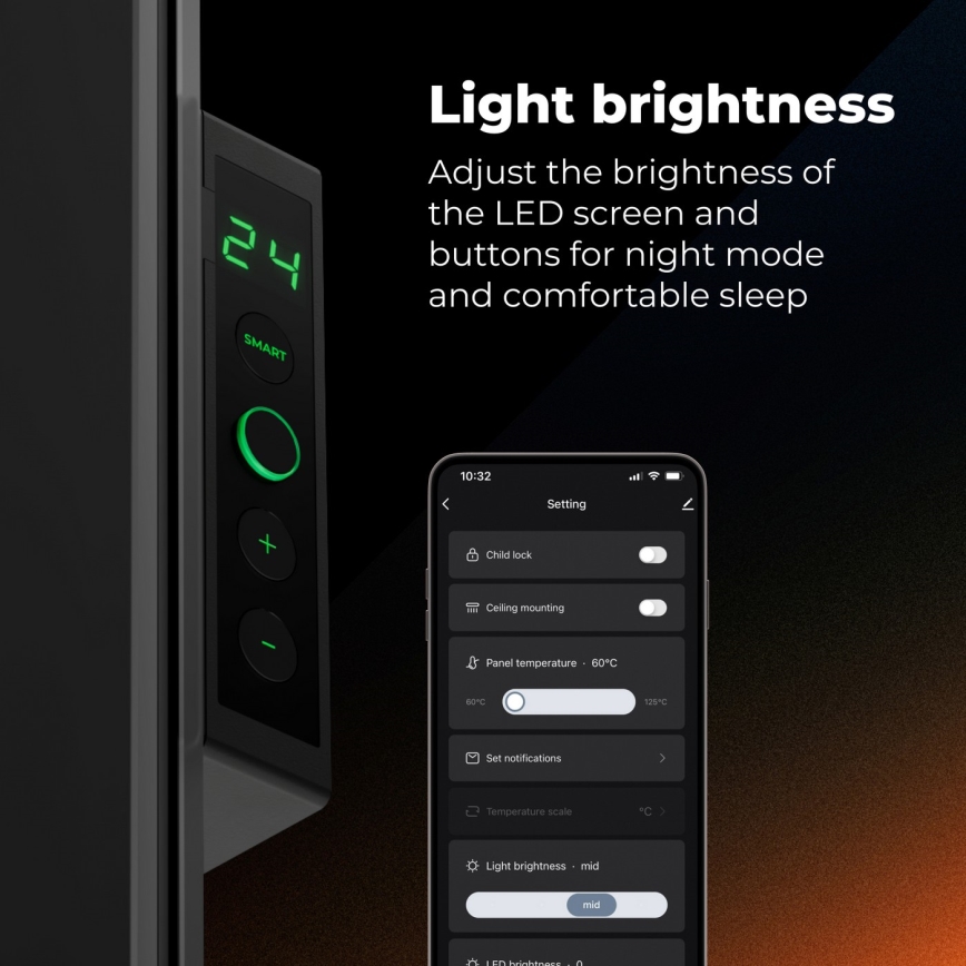 AENO - Slim elektrisch infraroodpaneel 500W timer/thermostaat Wi-Fi zwart