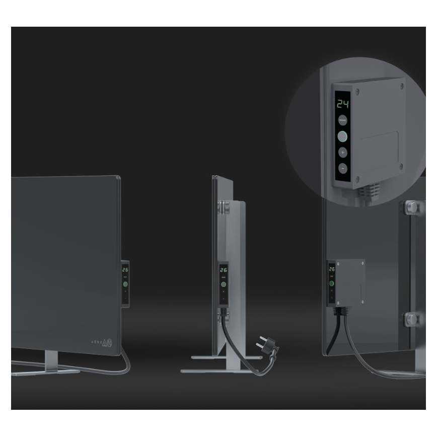 AENO - Slim elektrisch infraroodpaneel met LED scherm 700W timer/thermostaat IP44 Wi-fi grijs