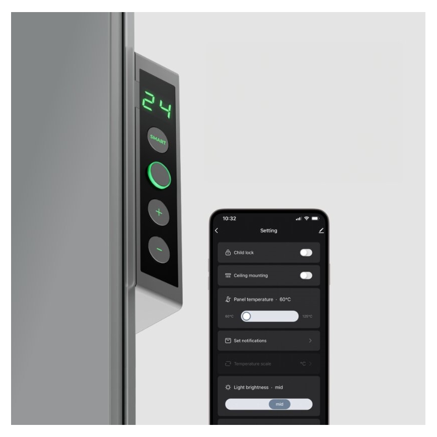 AENO - Slim elektrisch infraroodpaneel met LED scherm 700W timer/thermostaat IP44 Wi-fi grijs