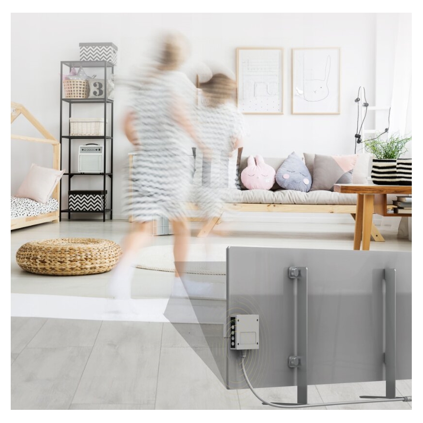 AENO - Slim elektrisch infraroodpaneel met LED scherm 700W timer/thermostaat IP44 Wi-fi grijs