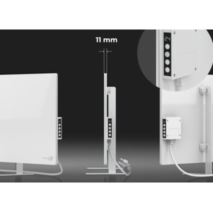 AENO - Slim elektrisch infraroodpaneel met LED scherm 700W timer/thermostaat IP44 Wi-fi wit