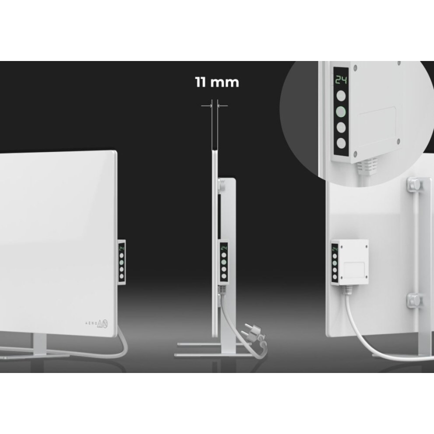 AENO - Slim elektrisch infraroodpaneel met LED scherm 700W timer/thermostaat IP44 Wi-fi wit