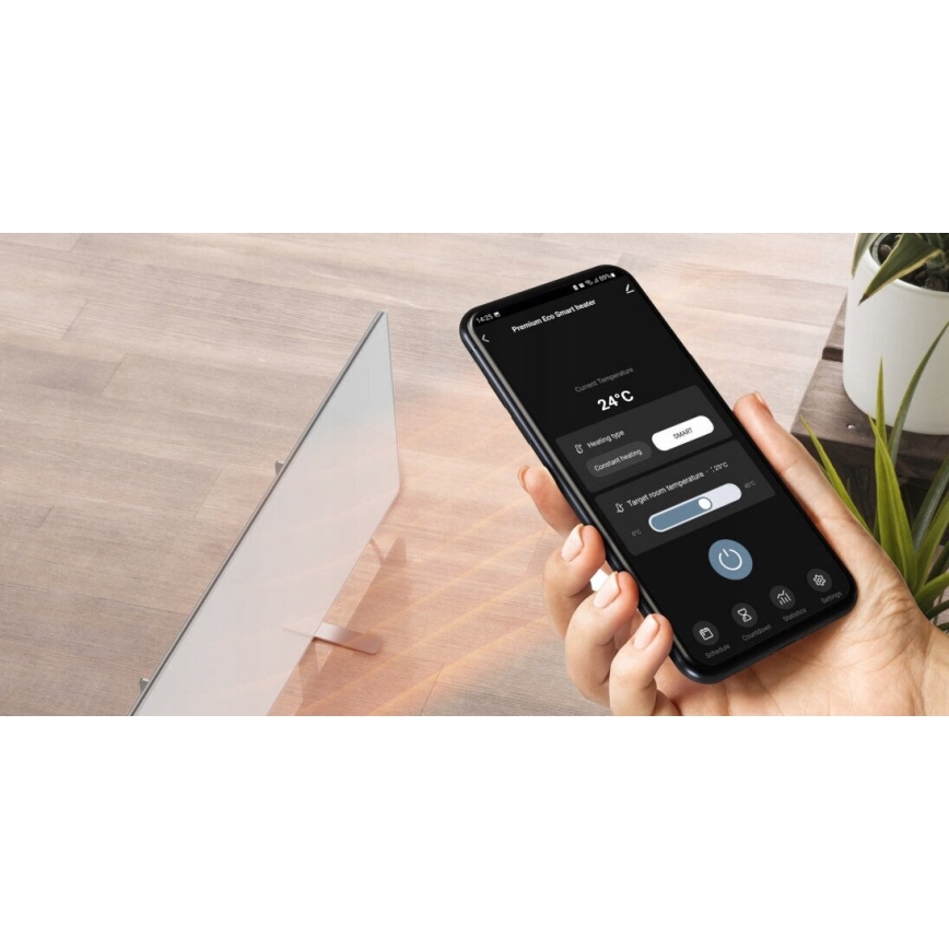 AENO - Slim elektrisch infraroodpaneel met LED scherm 700W timer/thermostaat IP44 Wi-fi wit
