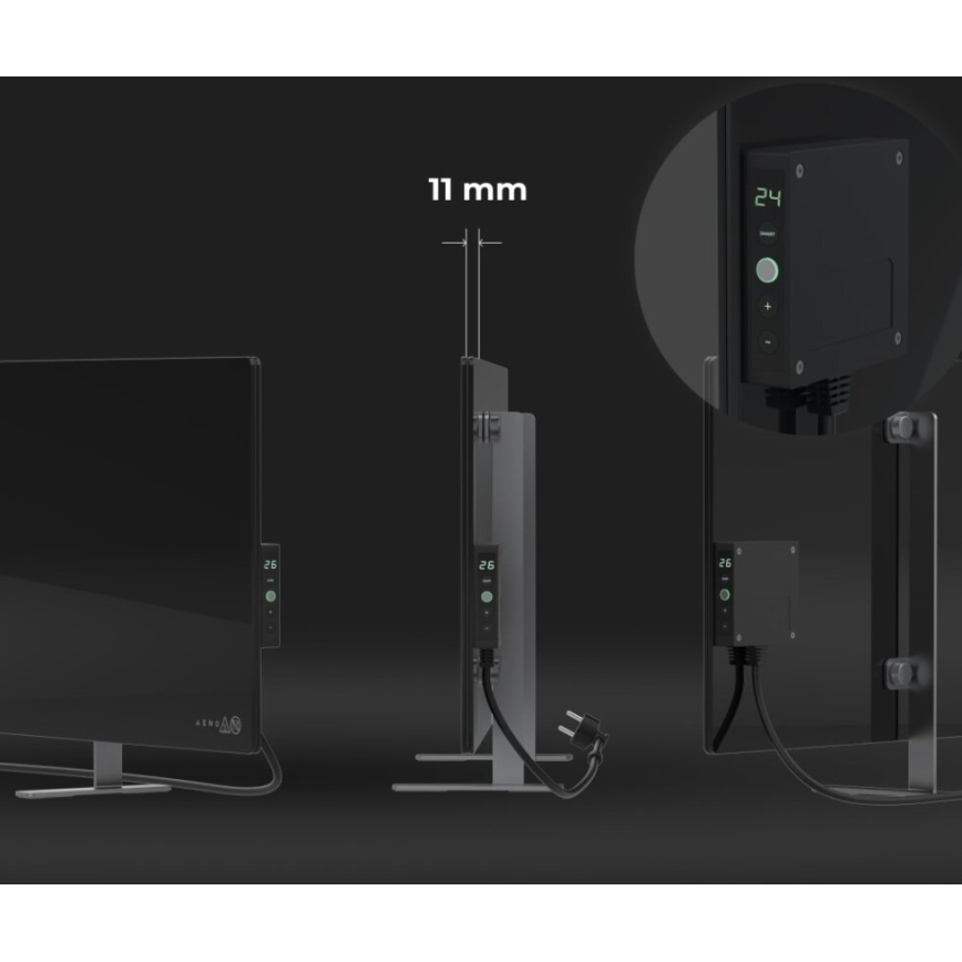 AENO - Slimme elektrische infraroodpaneel met LED-display 700W timer/thermostaat IP44 Wi-Fi zwart