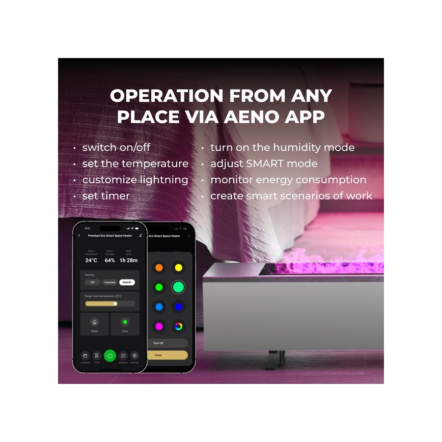 AENO - Slimme elektrische directe kachel/convectorkachel 1000/2000W wit