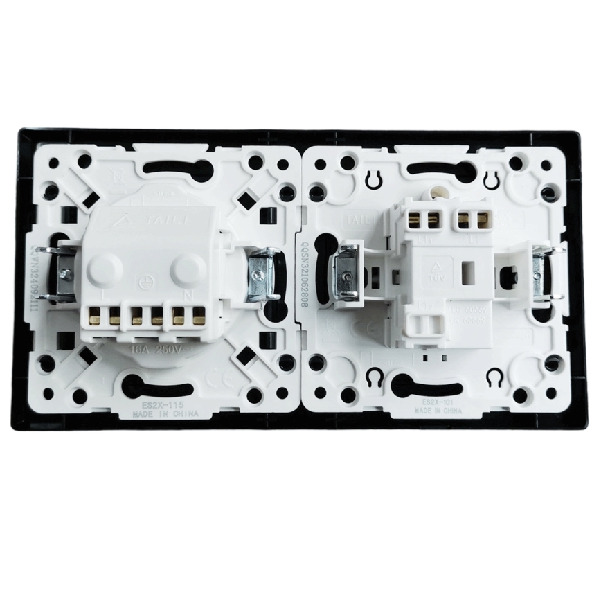 Aigostar - 1-polige schakelaar nr. 1 en SCHUKO-stopcontact 230 V met afdekraam, zwart