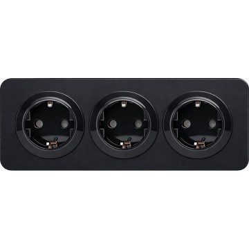 Aigostar - 3-voudig SCHUKO-stopcontact met afdekraam, 250 V/16 A, zwart