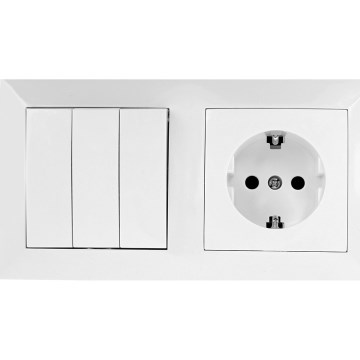 Aigostar - 3-voudige schakelaar nr. 3 en SCHUKO-stopcontact 230V met afdekraam, wit
