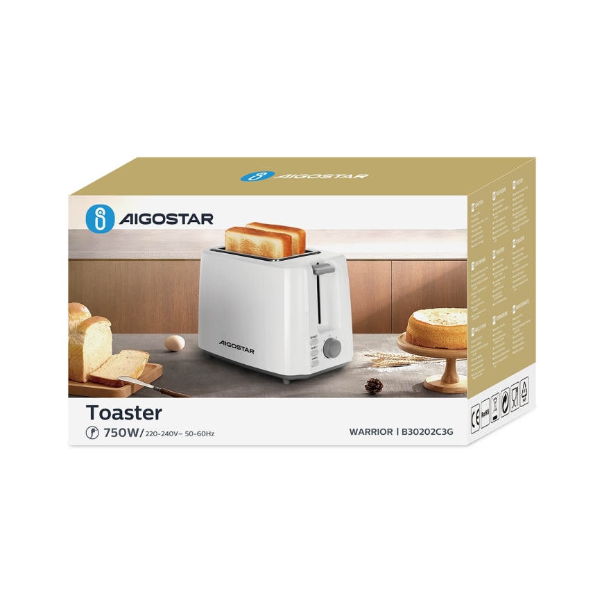 Aigostar - Broodrooster met twee gaten 750W/230V wit