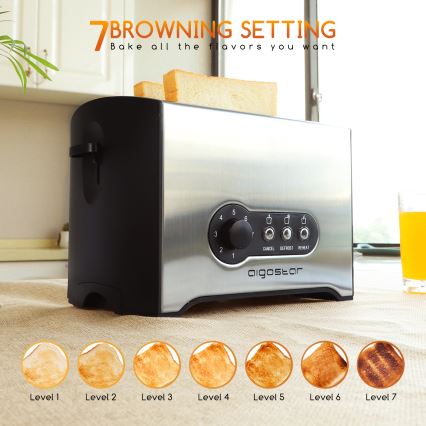 Aigostar - Broodrooster met twee gaten 900W/230V mat chroom