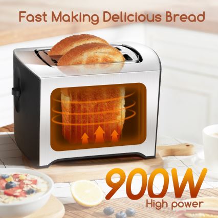 Aigostar - Broodrooster met twee gaten 900W/230V mat chroom