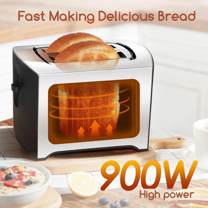 Aigostar - Broodrooster met twee gaten 900W/230V mat chroom