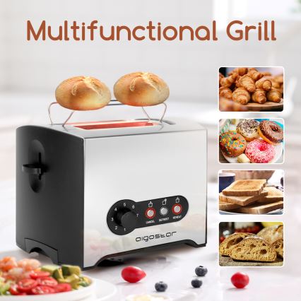 Aigostar - Broodrooster met twee gaten 900W/230V mat chroom