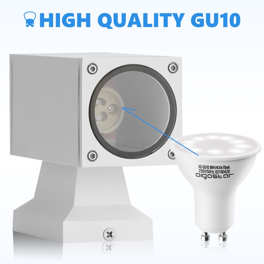 Aigostar - Buitenmuurlamp 2xGU10/230V IP65 wit vierkant