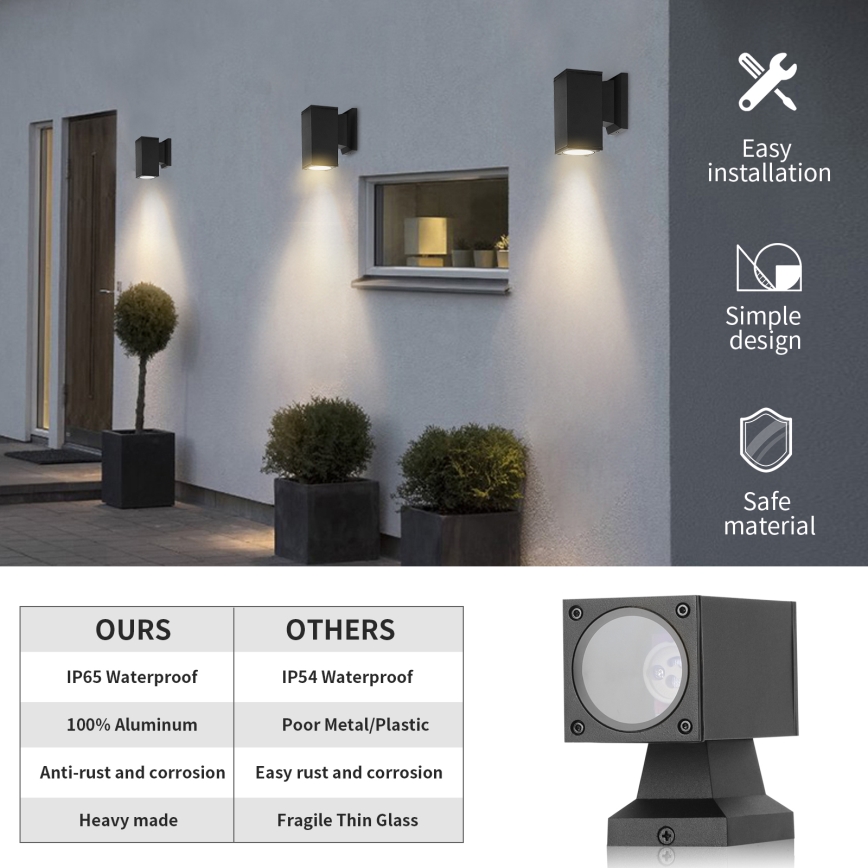 Aigostar - Buitenwandlamp 1xGU10/230V IP65 zwart vierkant