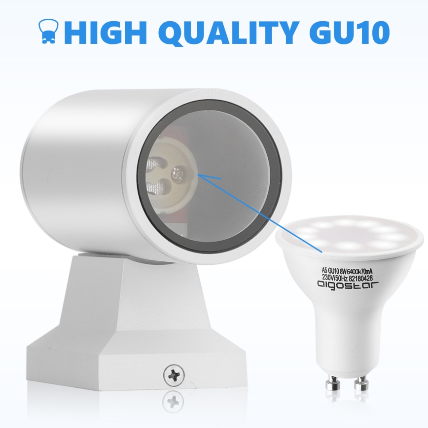 Aigostar - Buitenwandlamp 2xGU10/230V IP65 wit rond
