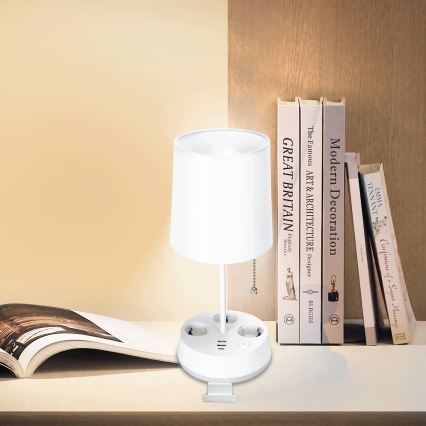 Aigostar bureau lamp met stopcontacten en USB-poorten 1xE27/60W/230V wit