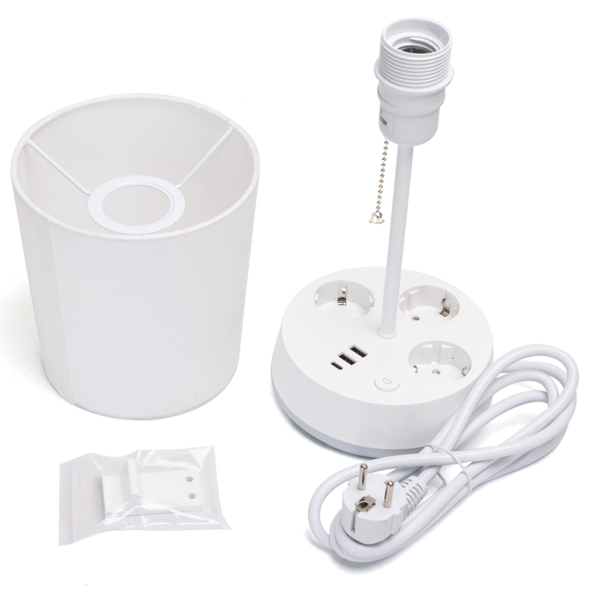 Aigostar bureau lamp met stopcontacten en USB-poorten 1xE27/60W/230V wit
