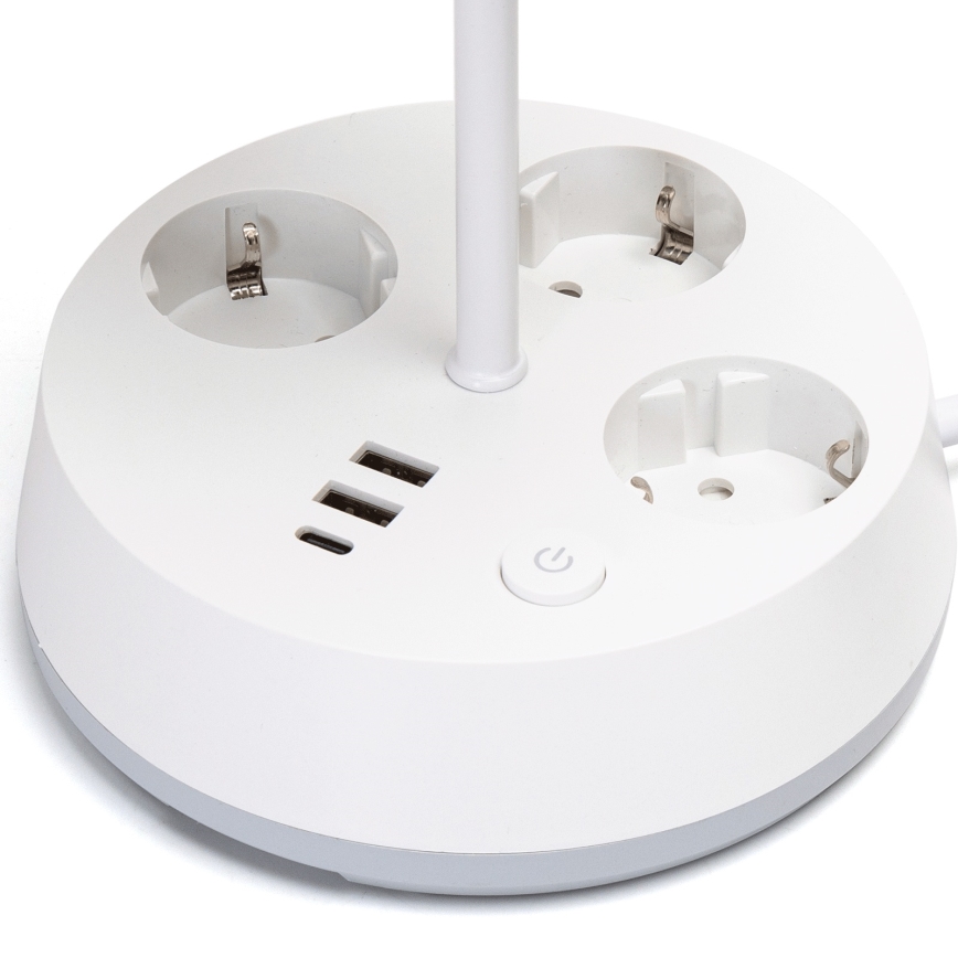 Aigostar bureau lamp met stopcontacten en USB-poorten 1xE27/60W/230V wit