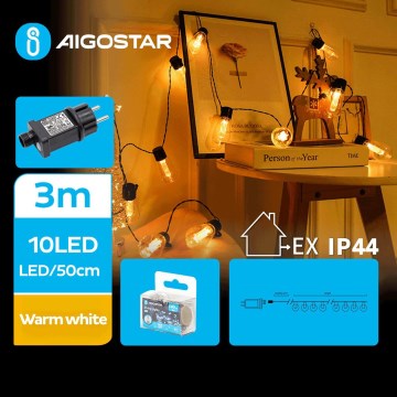 Aigostar - Decoratieve LED Lichtsnoer voor buiten 10xLED/3m IP44 warm wit