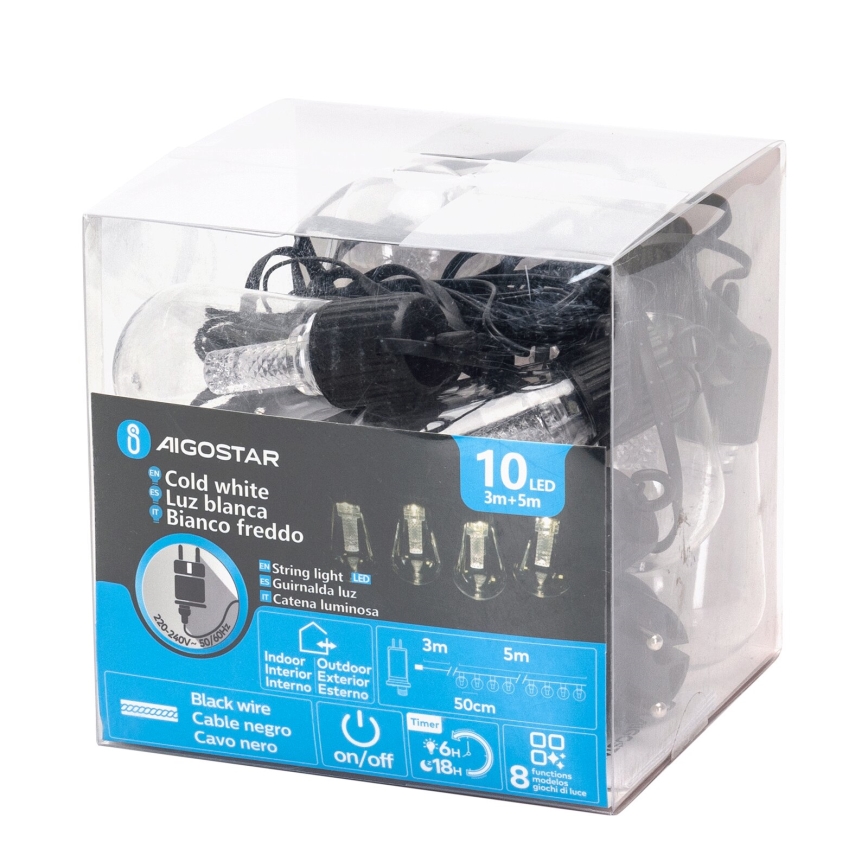 Aigostar - Decoratieve LED Lichtsnoer voor buiten 10xLED/8m IP44 koud wit