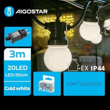 Aigostar - Decoratieve LED Lichtsnoer voor buiten 20xLED/3m IP44 koud wit