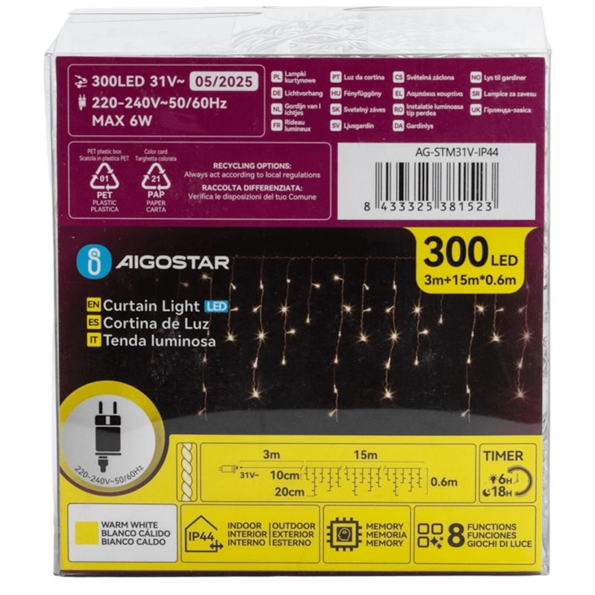 Aigostar - Decoratieve LED Lichtsnoer voor buiten 75xLED/6W/230V 15x0,6m IP44 warm wit