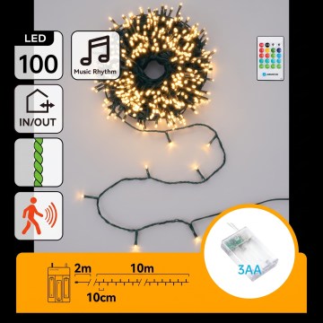 Aigostar - Dimbaar buiten kerstlichtsnoer met bewegingssensor 100xLED/3xAA 12m warm wit + afstandsbediening