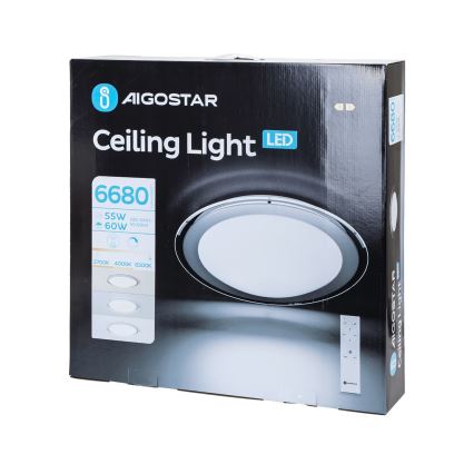 Aigostar - Dimbaar LED Plafond Lamp LED/60W/230V 2700-6500K Ø 52.7 cm chroom + Remote Control