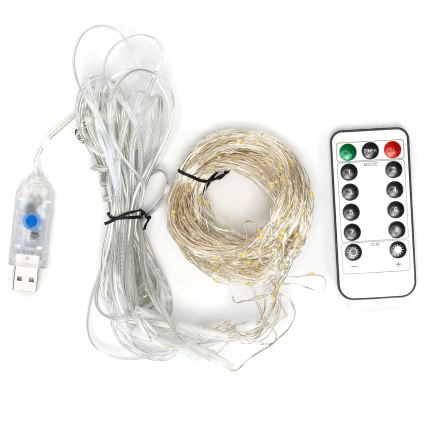 Aigostar - LED dimbaar kerstlichtsnoer 300xLED/8 functies USB 6x3m warm wit + afstandsbediening