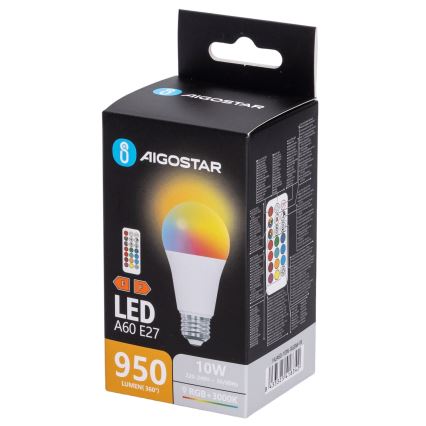 Aigostar - LED RGBW dimbare lamp A60 E27/10W/230V 3000K + afstandsbediening