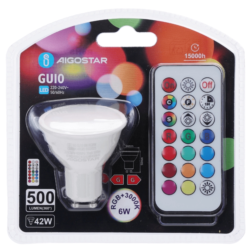 Aigostar - LED RGBW dimbare lamp GU10/6W/230V 3000K + afstandsbediening