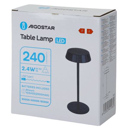 Aigostar - LED dimbare tafellamp AMBIENT LED/2,4W/5V 3000-6500K zwart 2000 mAh