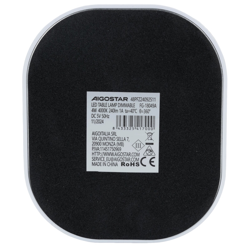 Aigostar - Dimbare LED tafellamp LED/4W/5V 4000K