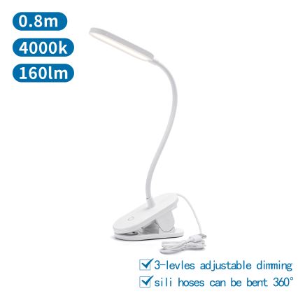 Aigostar - Dimbare LED tafellamp met clip LED/2,5W/5V wit