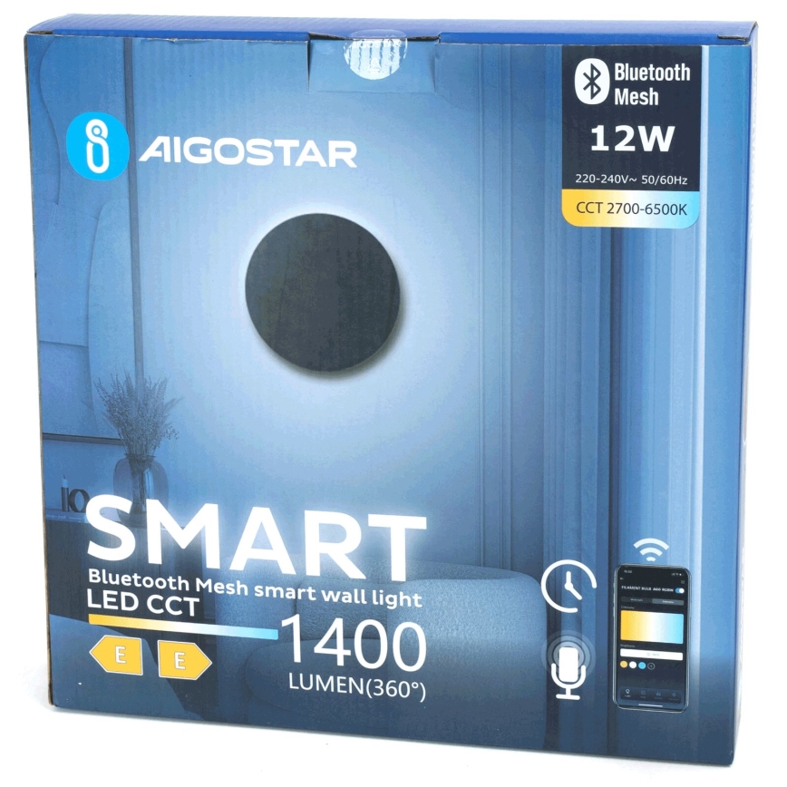 Aigostar - Dimbare LED wandverlichting MESH Smart LED/12W/230V 2700-6500K zwart