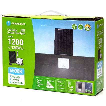 Aigostar - Dimbare zonne-LED-schijnwerper met sensor LED/120W/3,4V 6500K IP66 8000 mAh + afstandsbediening