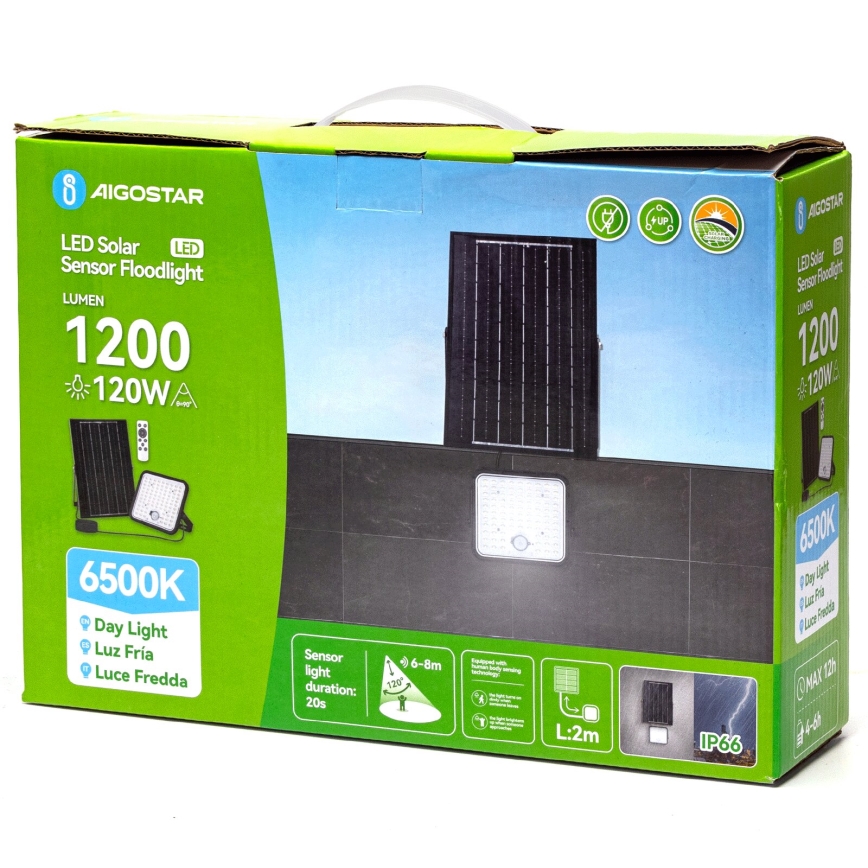 Aigostar - Dimbare zonne-LED-schijnwerper met sensor LED/120W/3,4V 6500K IP66 8000 mAh + afstandsbediening