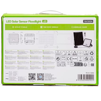 Aigostar - Dimbare zonne-LED-schijnwerper met sensor LED/120W/3,4V 6500K IP66 8000 mAh + afstandsbediening