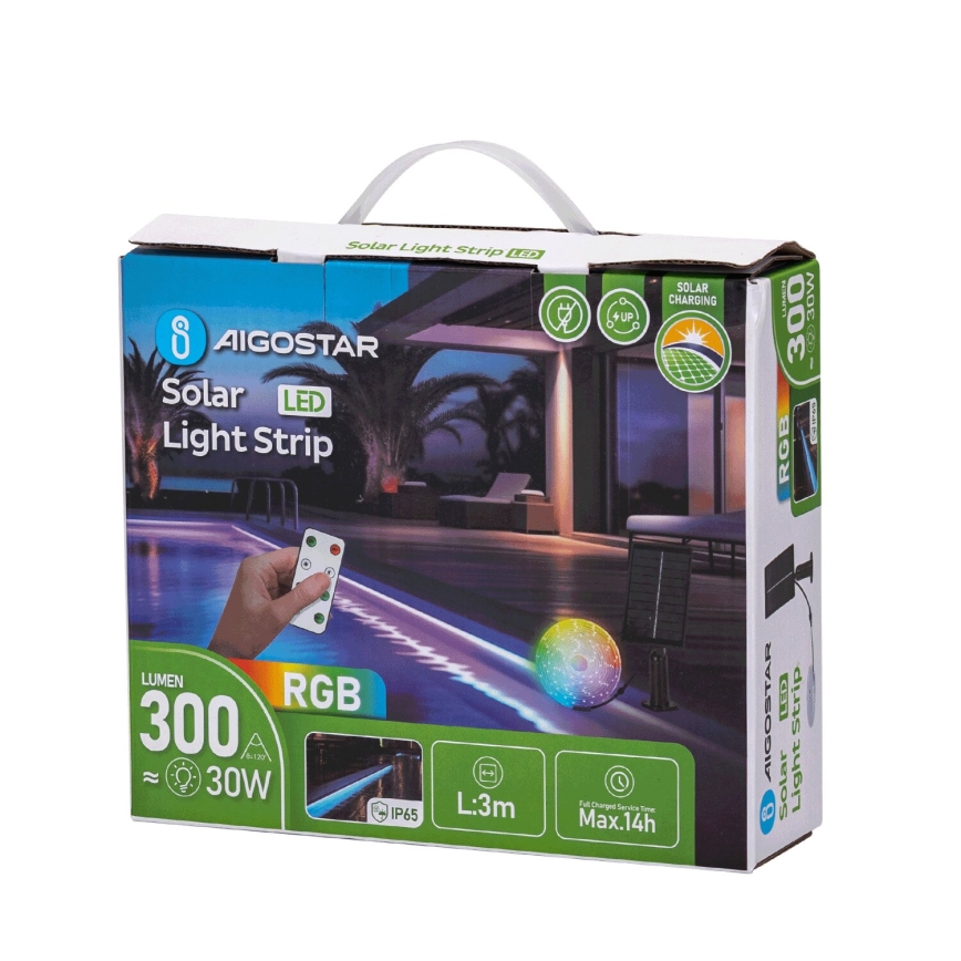 Aigostar - Dimbare RGB-LED-strip op zonne-energie LED/1,6W/3,2V 3+2m IP65 1800 mAh + afstandsbediening