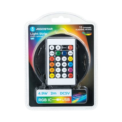 Aigostar - LED RGBIC dimbare strip 2m LED/4,9W/5V + afstandsbediening