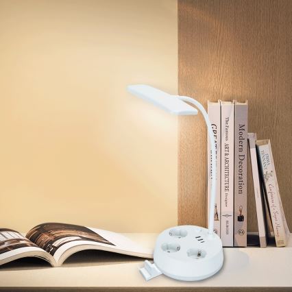 Aigostar - Dimbare tafel lamp met USB en stopcontacten LED/4,6W/230V 3000/4000/6500K wit