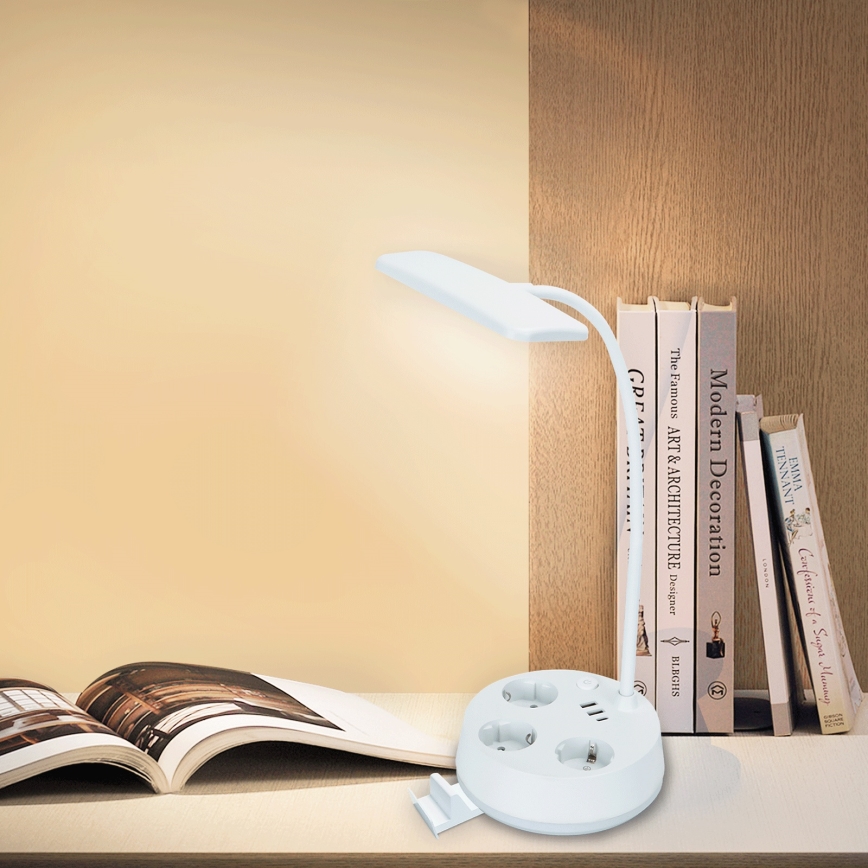 Aigostar - Dimbare tafel lamp met USB en stopcontacten LED/4,6W/230V 3000/4000/6500K wit
